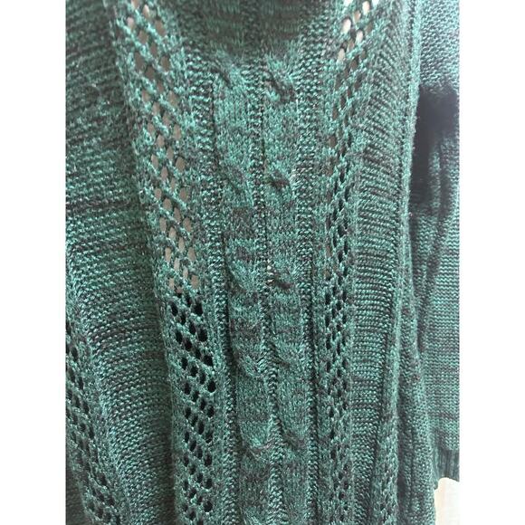 Boho Knit Sweaters (2) S/M Dark Green/Tan/Black Cowl Neck Foldover Cozy Cottage - Picture 5 of 12